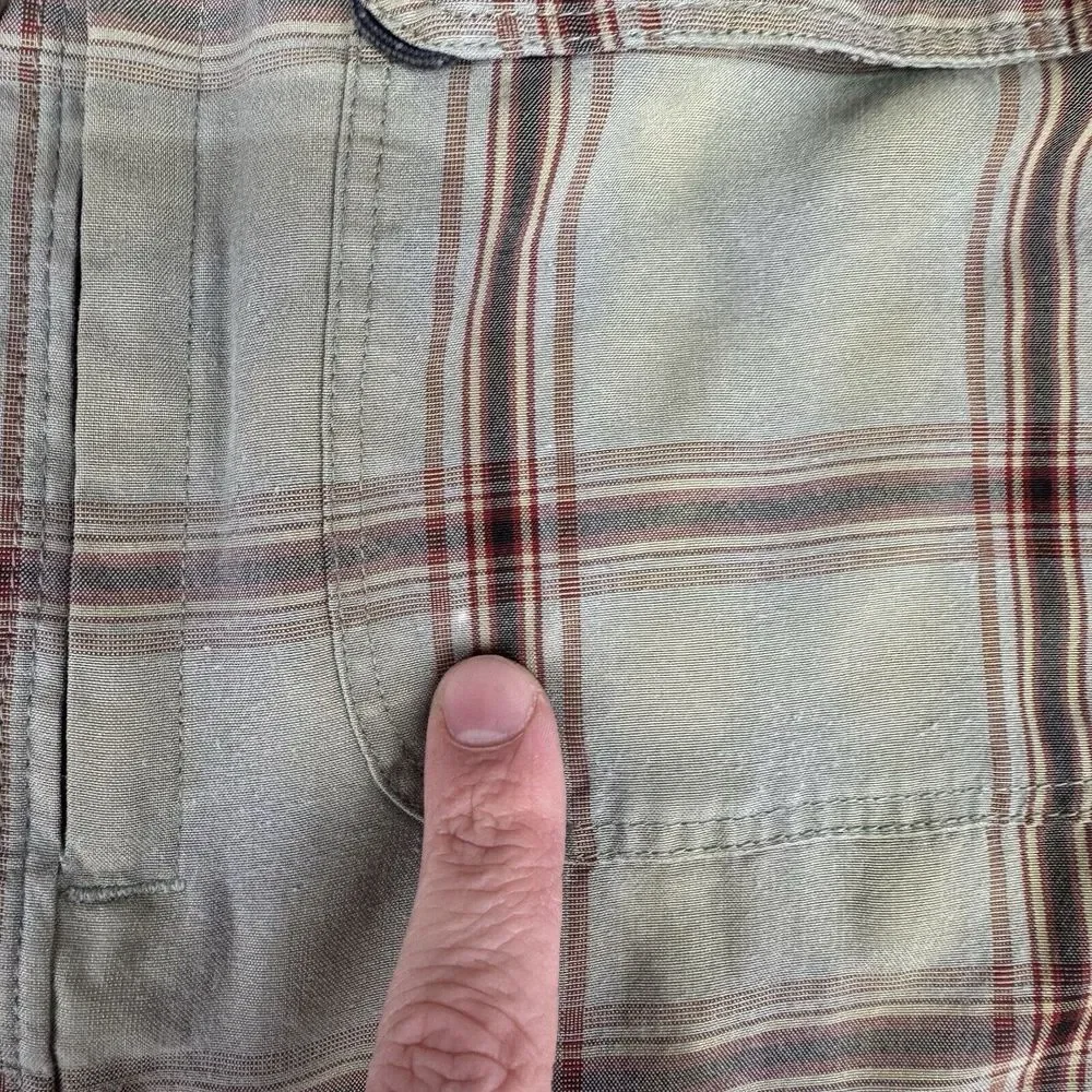 North‎ Face Shirt Adult Men's Xl Green Windowpane Button Up Short Sleeve